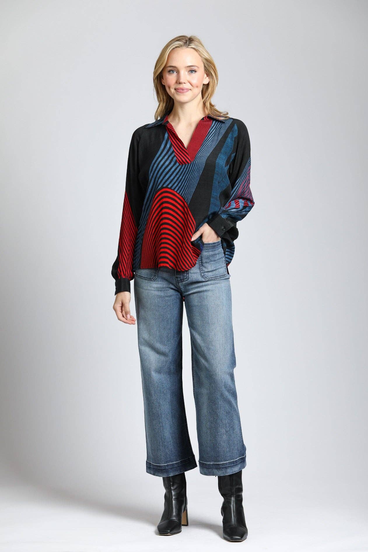 Indigo Cropped Wide Leg Pant With Patch Pockets
