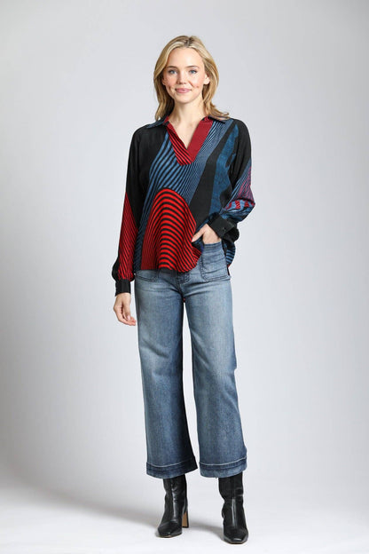 Indigo Cropped Wide Leg Pant With Patch Pockets