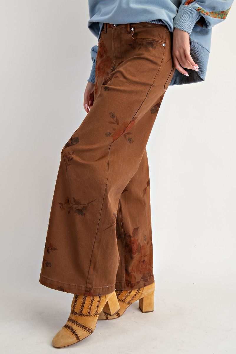 Flower Print Stretch Washed Twill Pants