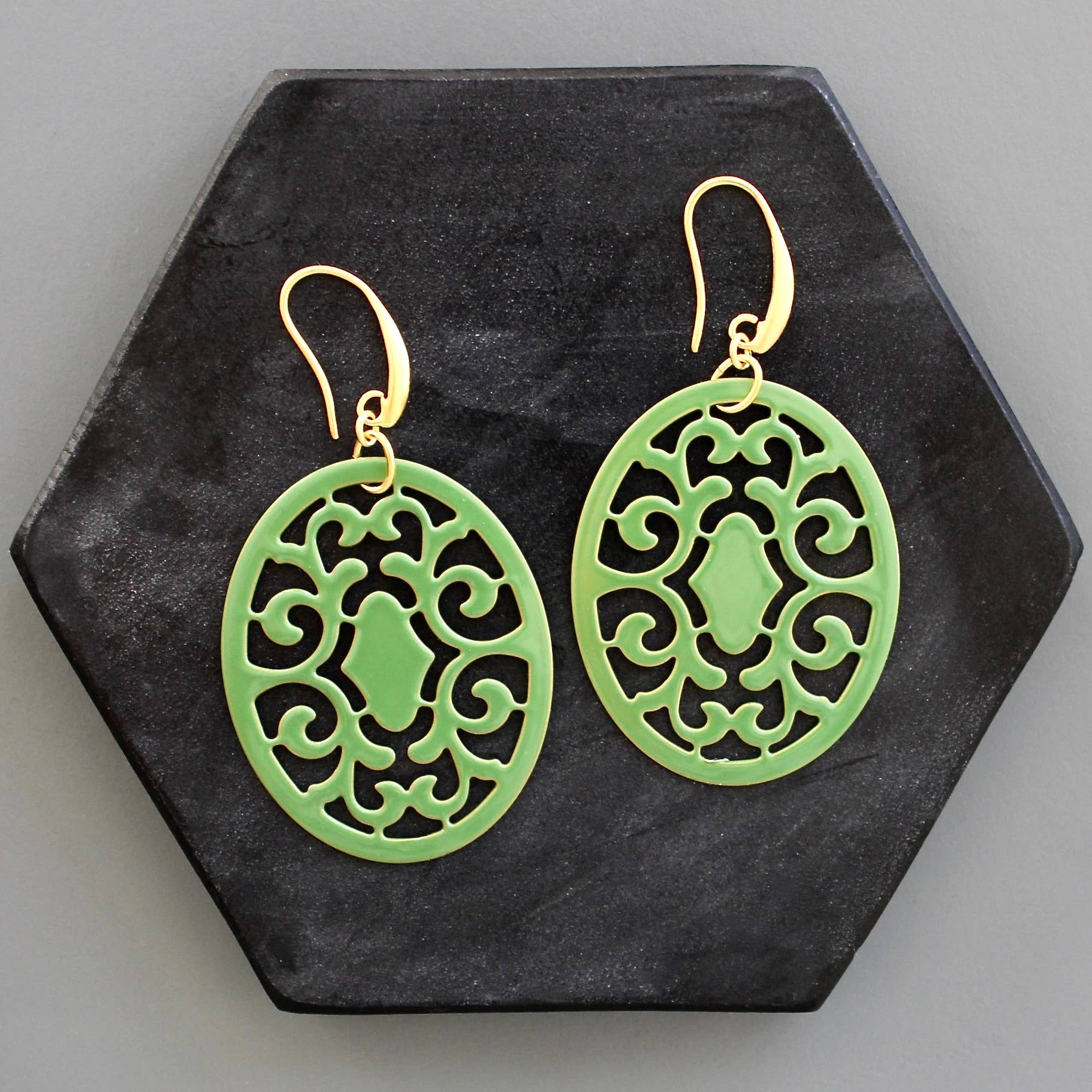 Green Enameled Earrings