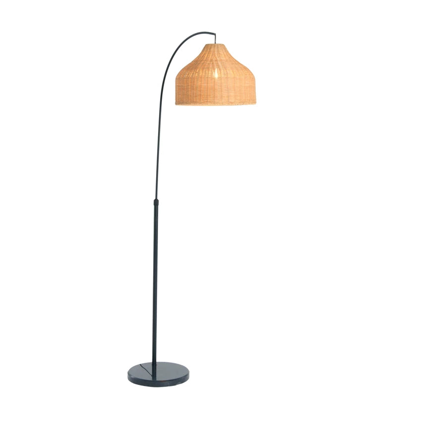 78&quot;H Modern Boho Floor Lamp with Marble Base and Rattan Shade