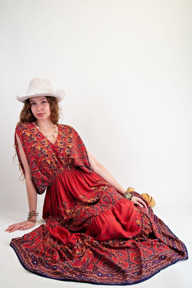 Border Printed Challis Maxi Dress