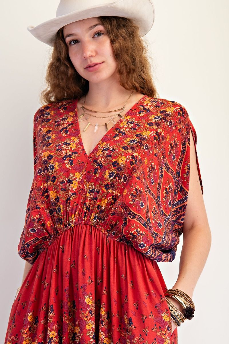 Border Printed Challis Maxi Dress