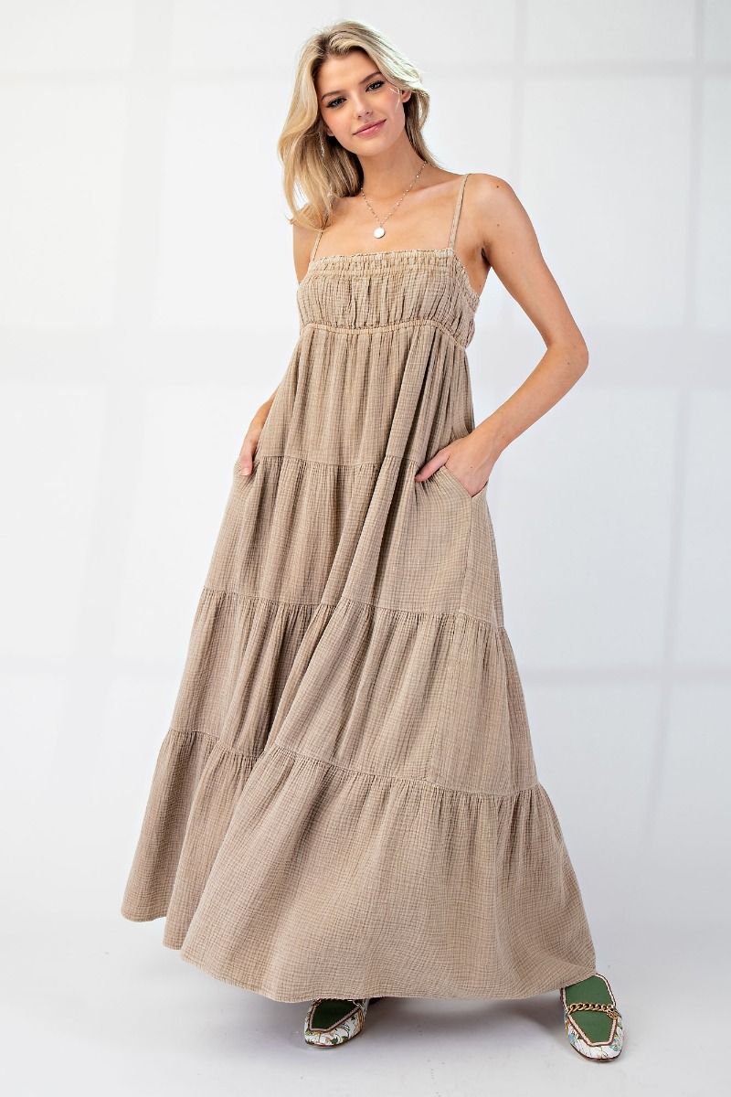 Mineral Washed Cotton Gauze Maxi Dress