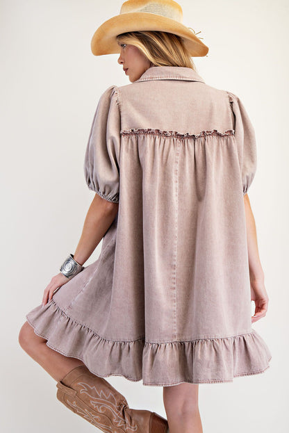 Ruffle Bottom Washed Chambray Dress