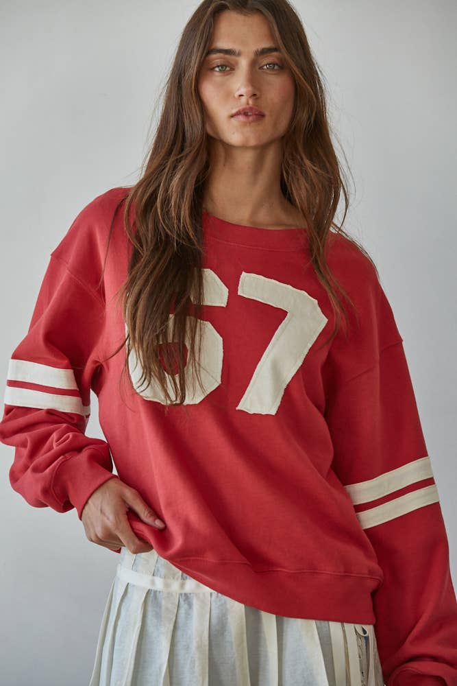 Knit Cotton French Terry Crew Neck Long Sleeve Pull