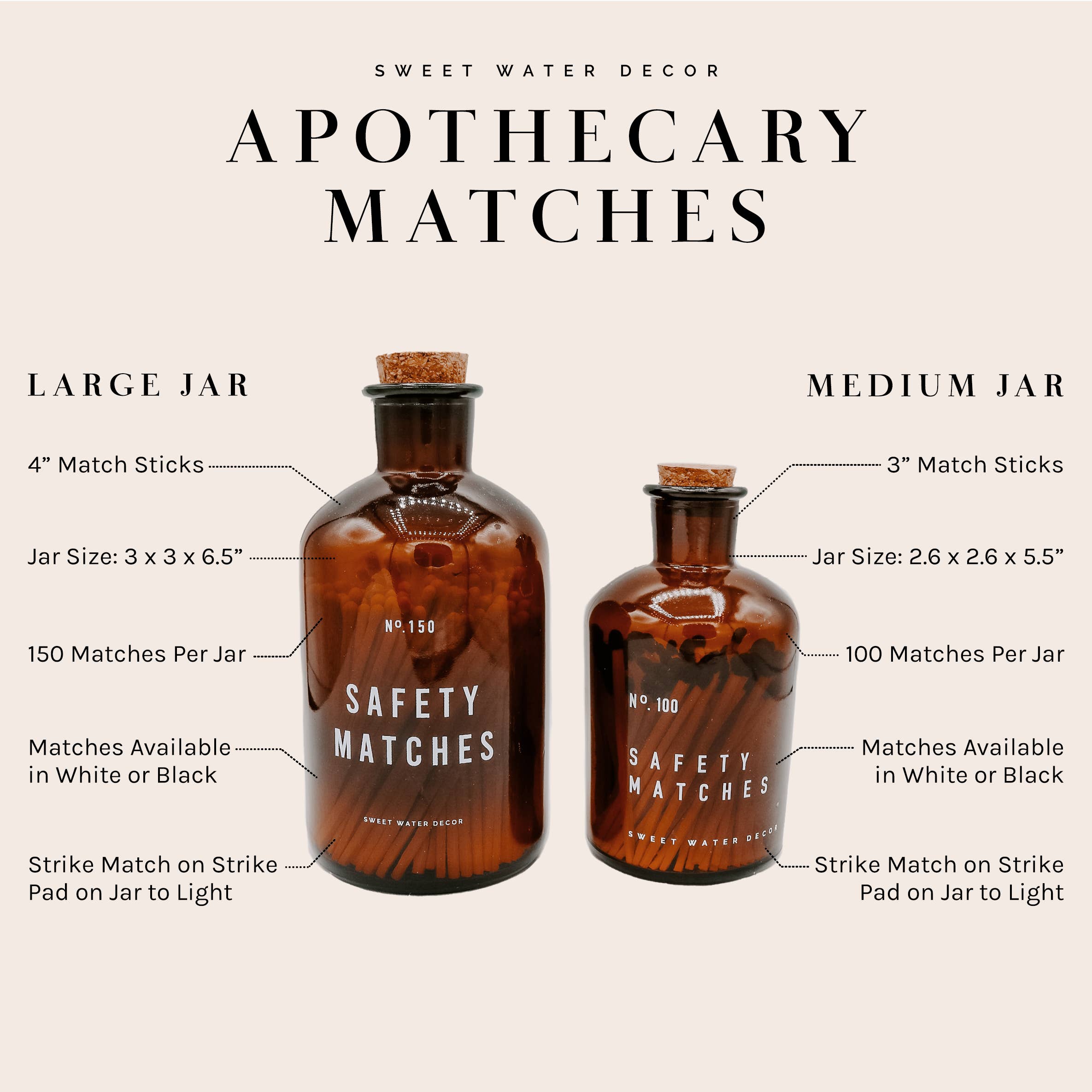 Large Apothecary Safety Matches, White