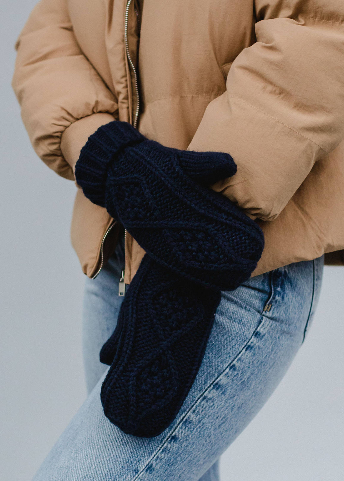 Timeless Navy Cable Knit Mittens
