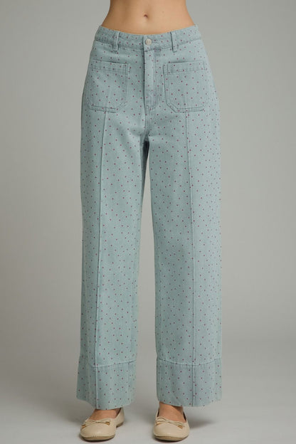 Polka Dot Wide-Leg Pants