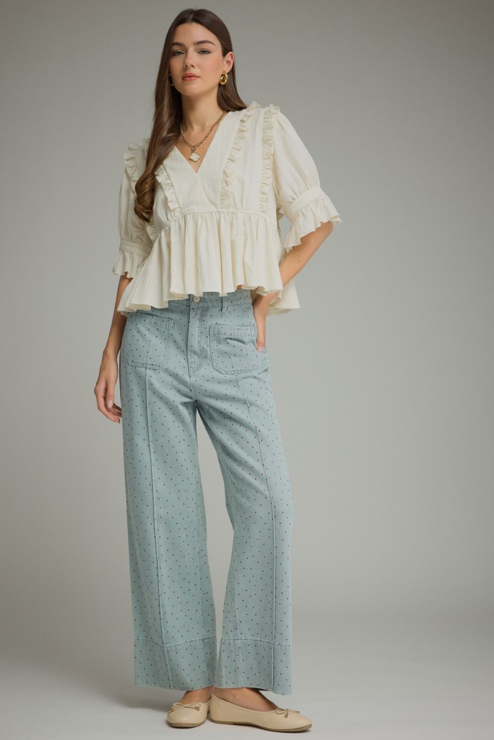 Polka Dot Wide-Leg Pants