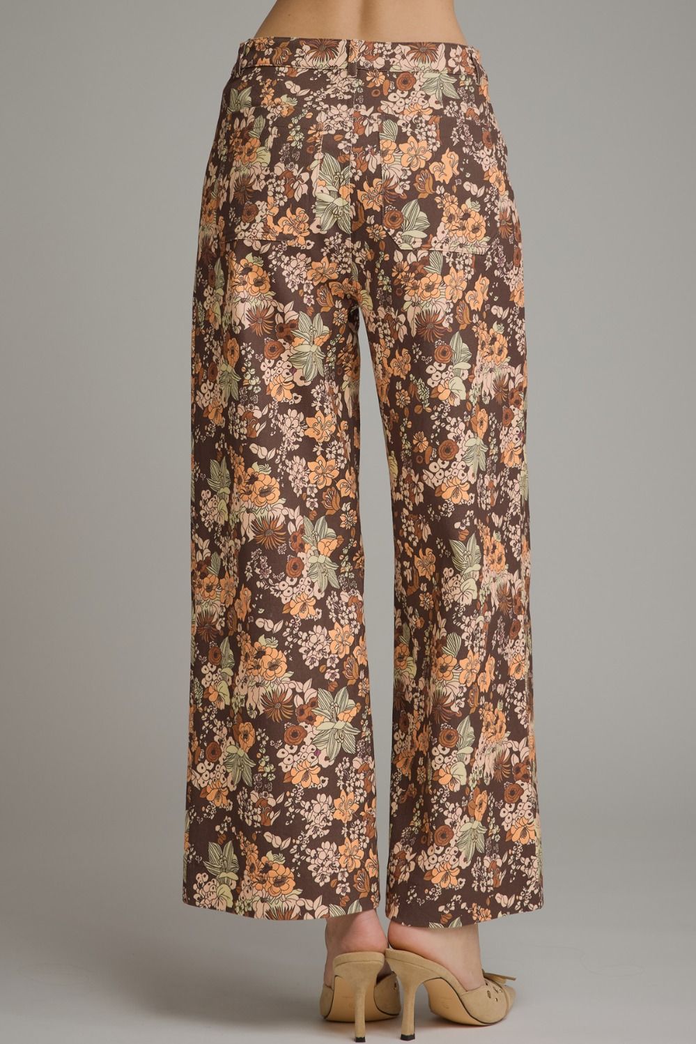 Retro Orange Floral Wide-Leg Pants