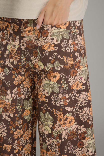Retro Orange Floral Wide-Leg Pants