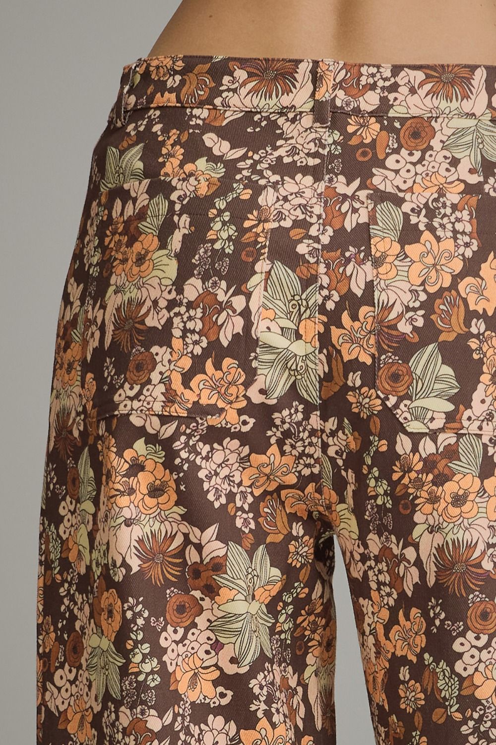 Retro Orange Floral Wide-Leg Pants