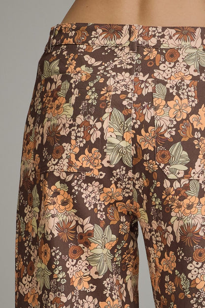 Retro Orange Floral Wide-Leg Pants