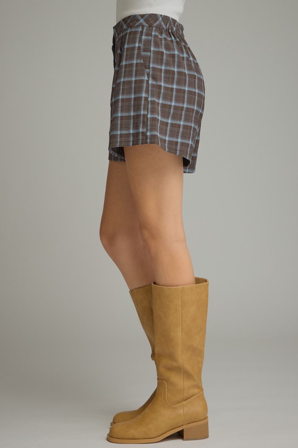 Pleated Plaid High-Waist Shorts