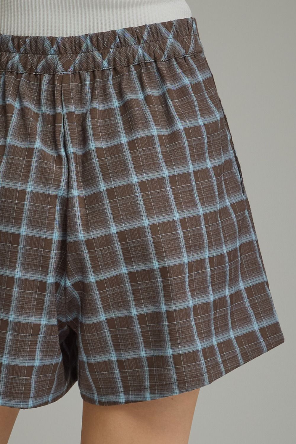 Pleated Plaid High-Waist Shorts