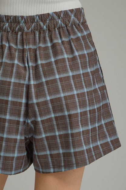 Pleated Plaid High-Waist Shorts