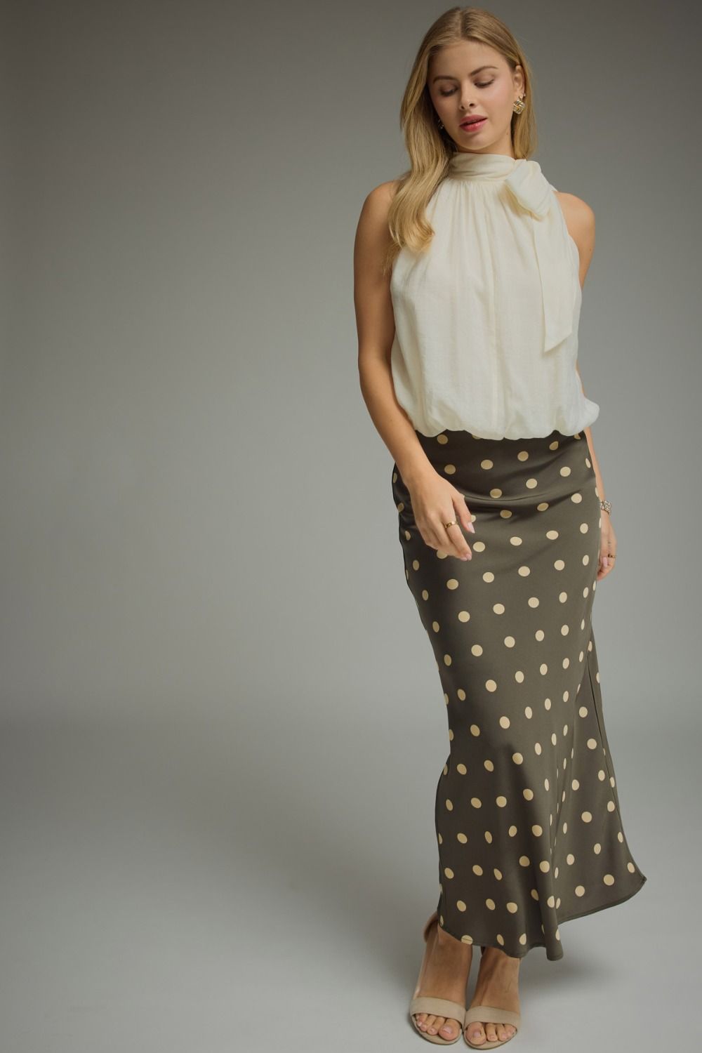 Green Polka Dot Midi Skirt