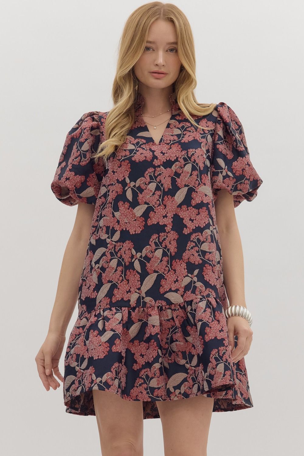 Botanical Print Puff Sleve Mini Dress