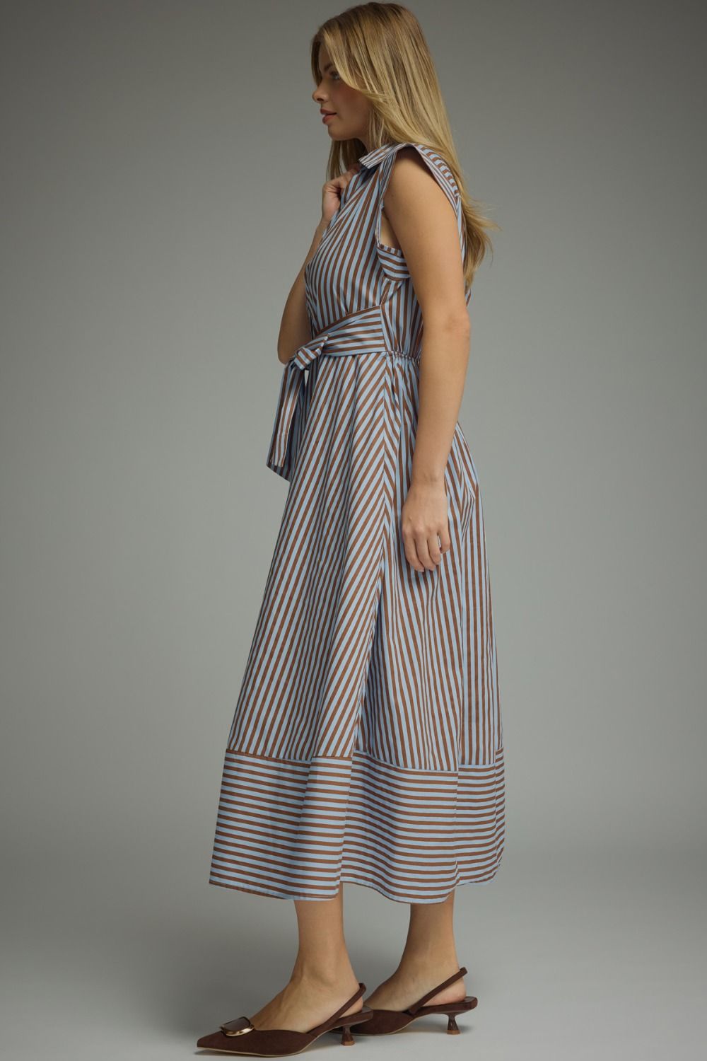 Striped Cap Sleeve Midi Dress