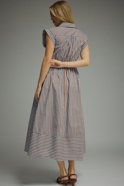 Striped Cap Sleeve Midi Dress