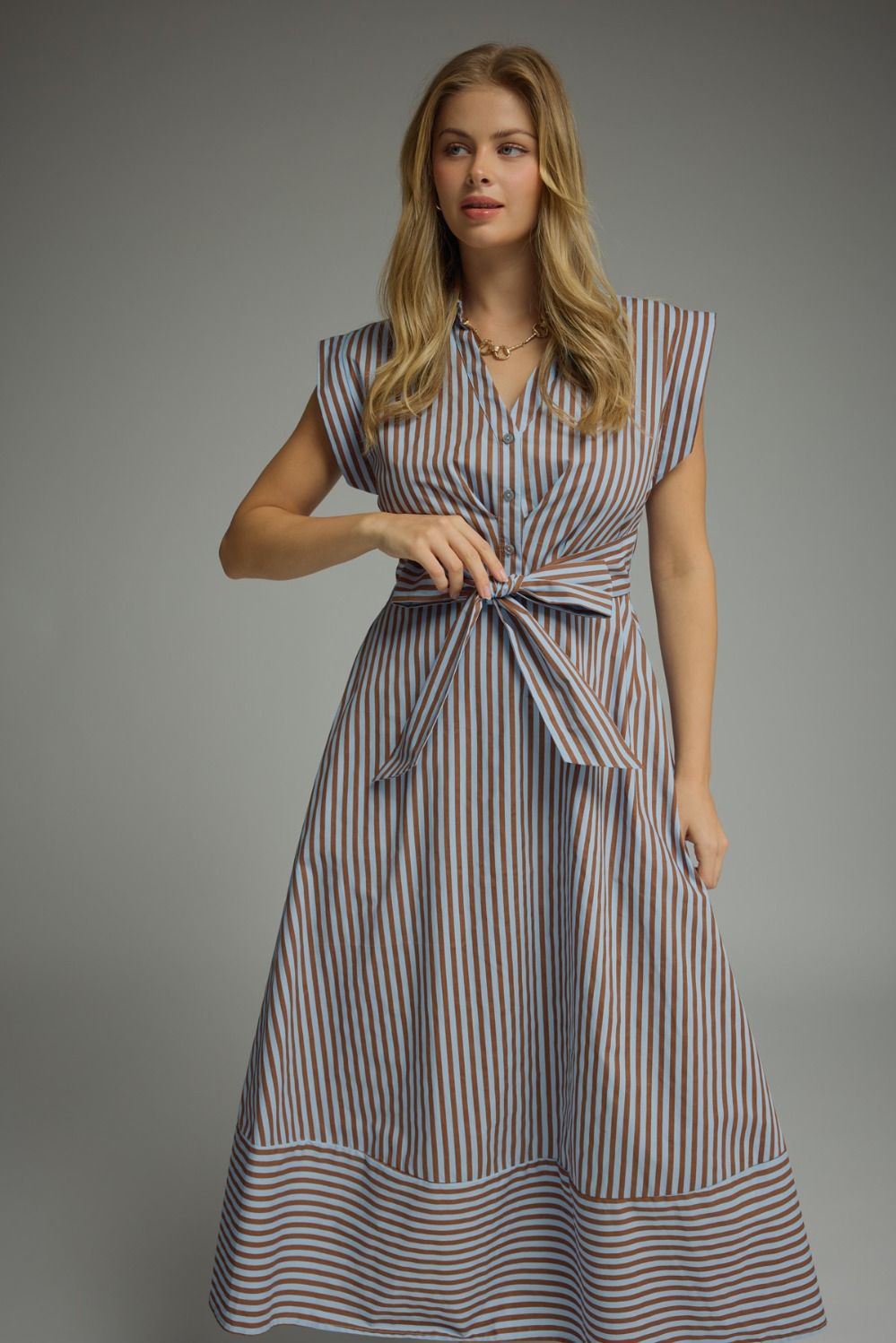 Striped Cap Sleeve Midi Dress