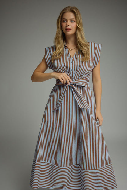 Striped Cap Sleeve Midi Dress