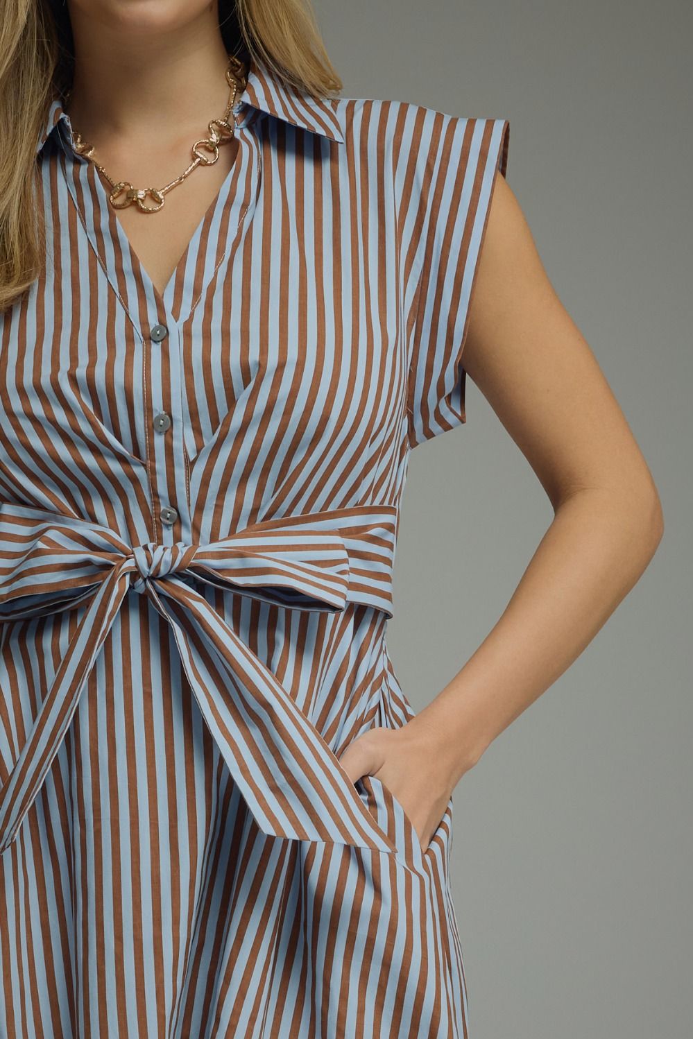 Striped Cap Sleeve Midi Dress