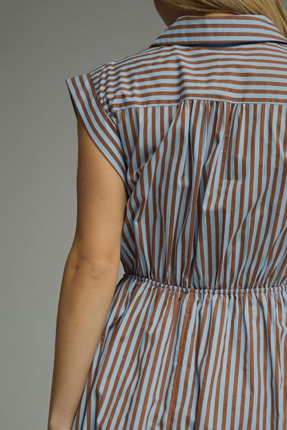 Striped Cap Sleeve Midi Dress