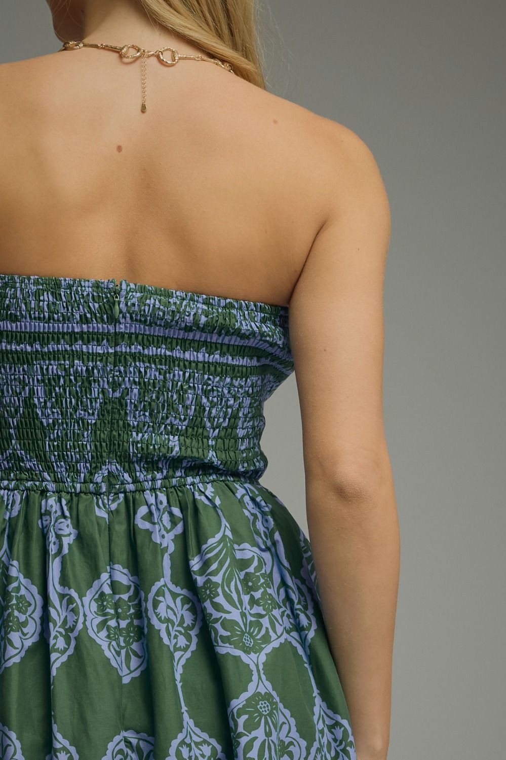 Printed Strapless Cotton Midi Dress