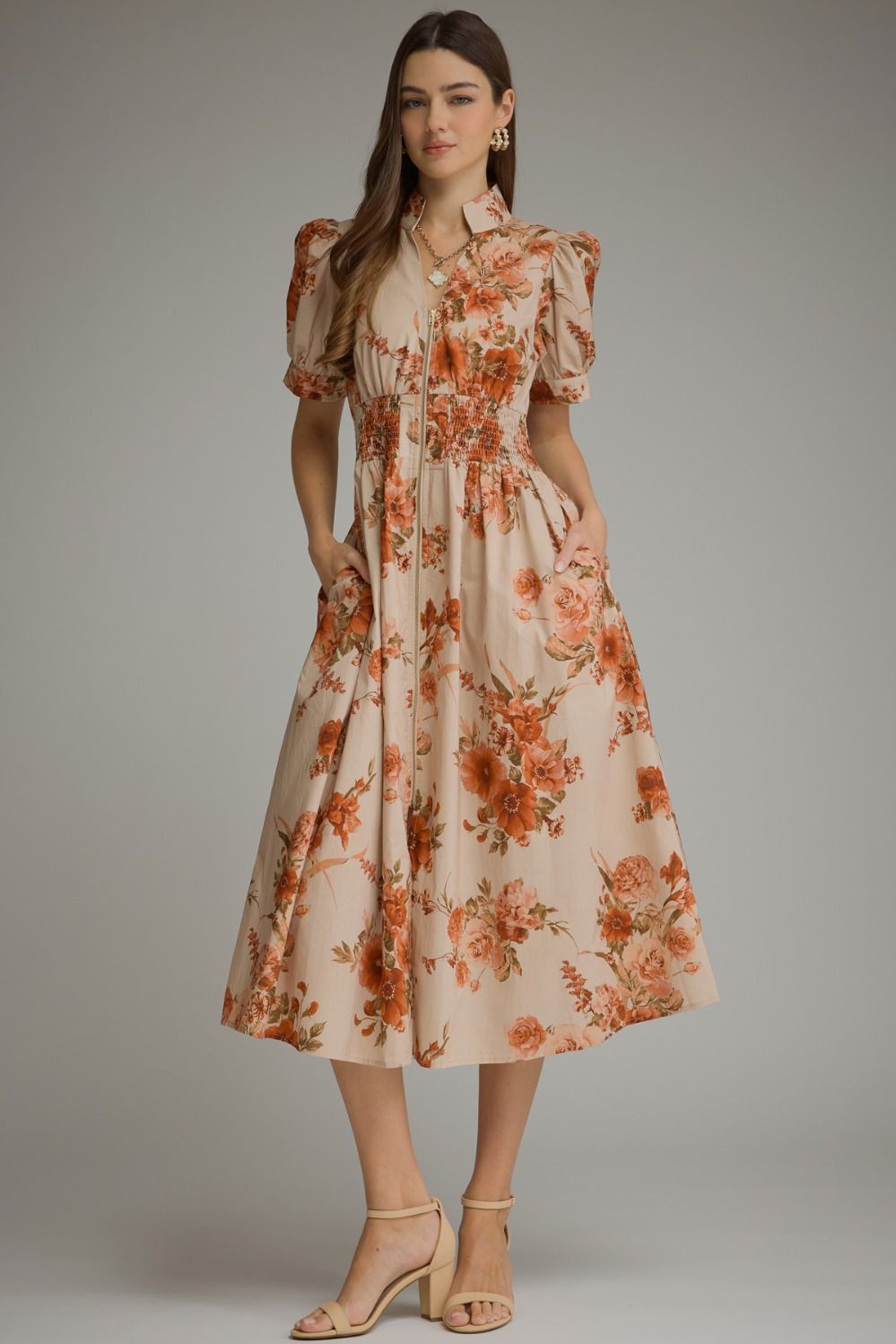 Red Floral Midi Dress