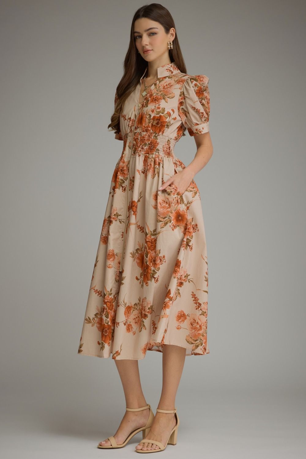 Red Floral Midi Dress