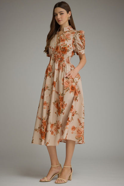 Red Floral Midi Dress