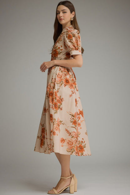 Red Floral Midi Dress