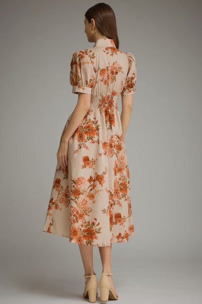 Red Floral Midi Dress