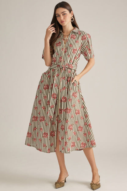 Floral Stripe Midi Dress