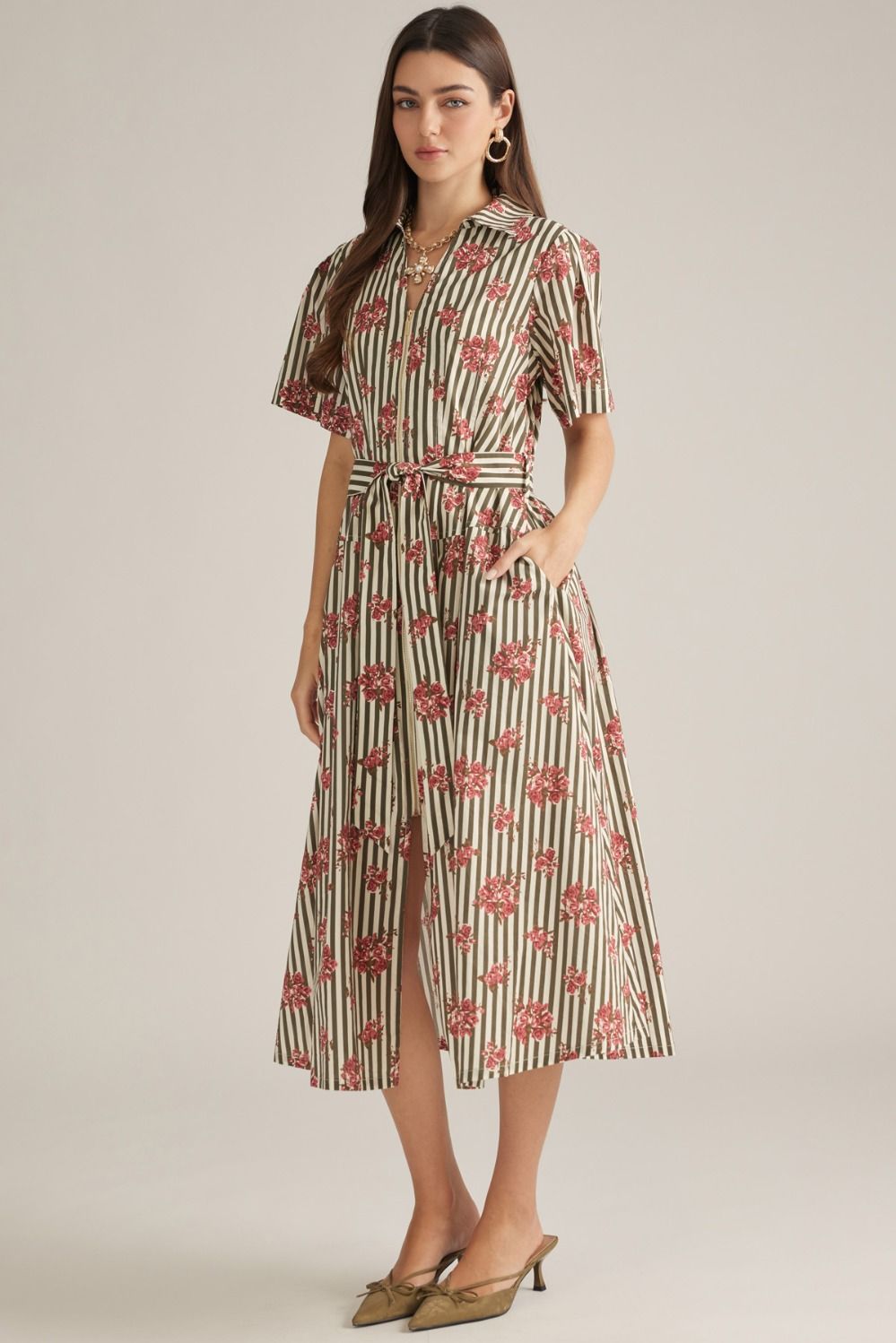 Floral Stripe Midi Dress