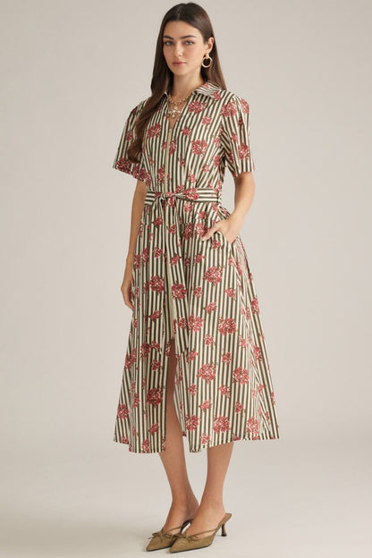Floral Stripe Midi Dress