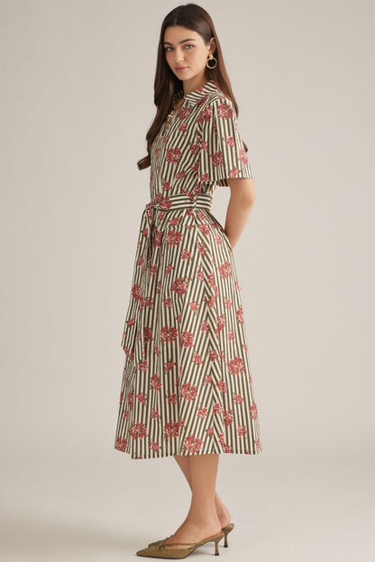 Floral Stripe Midi Dress