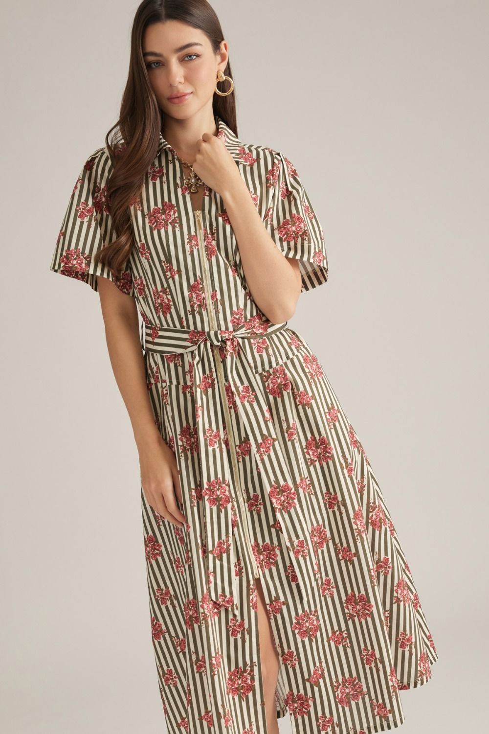 Floral Stripe Midi Dress