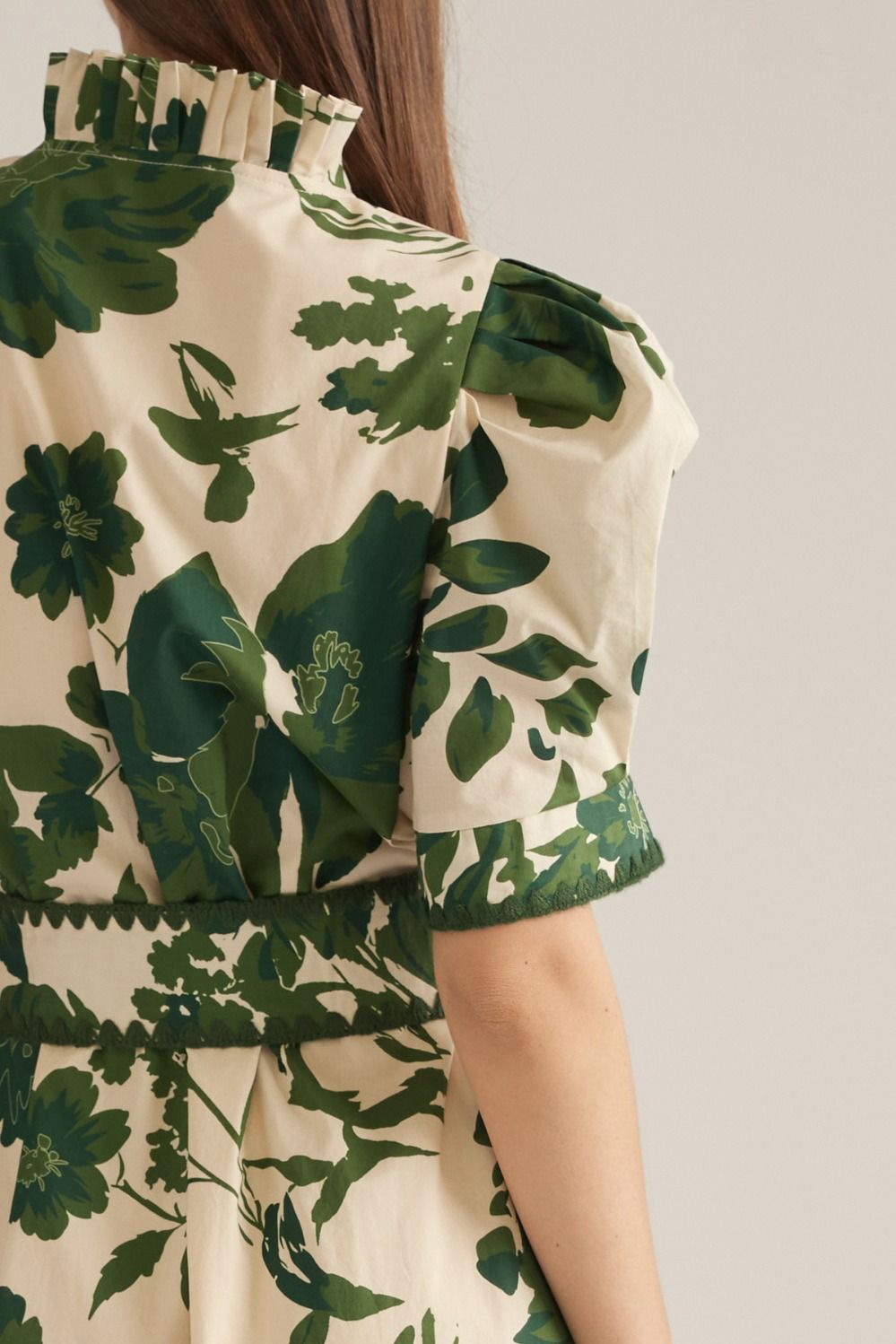 Green Floral Midi Dress with Belt