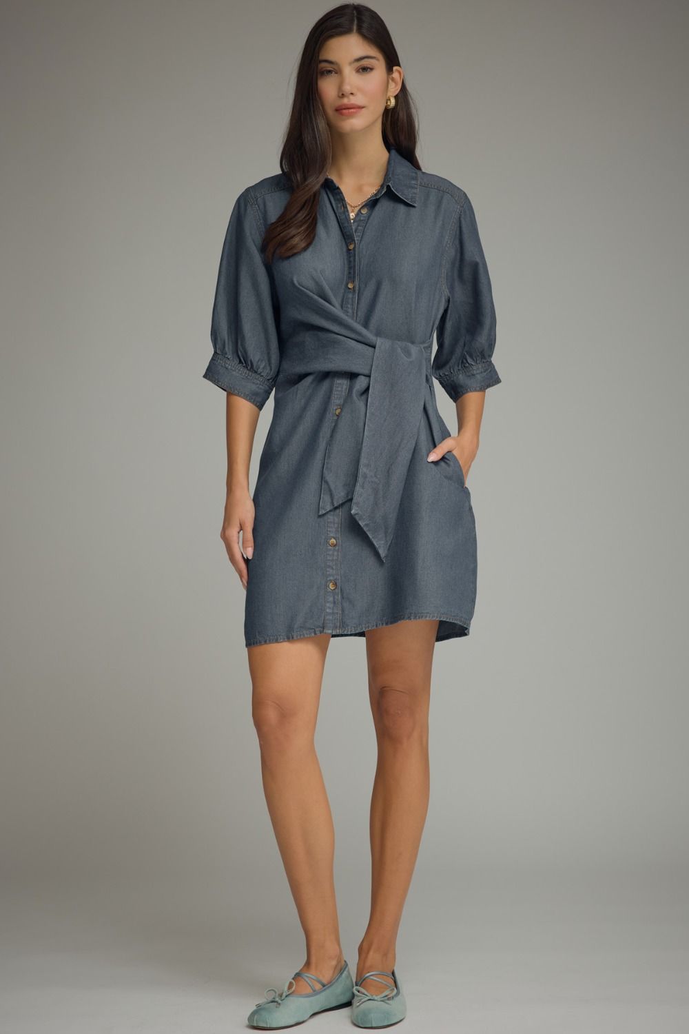 Tencel Denim Tie-Front Mini Dress