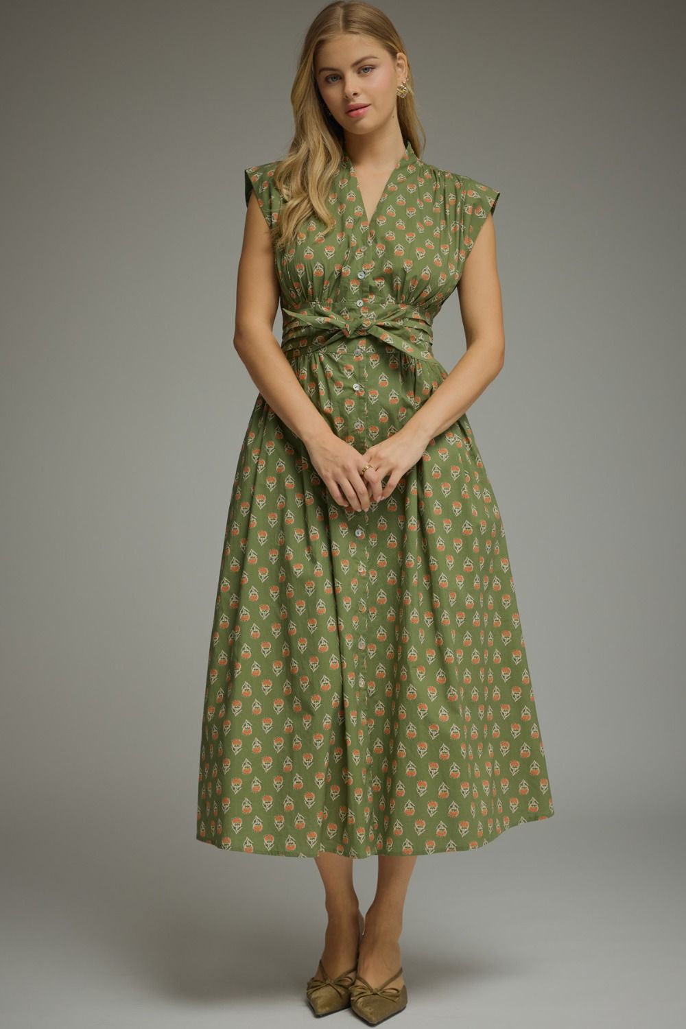Floral Block Print Midi Dress