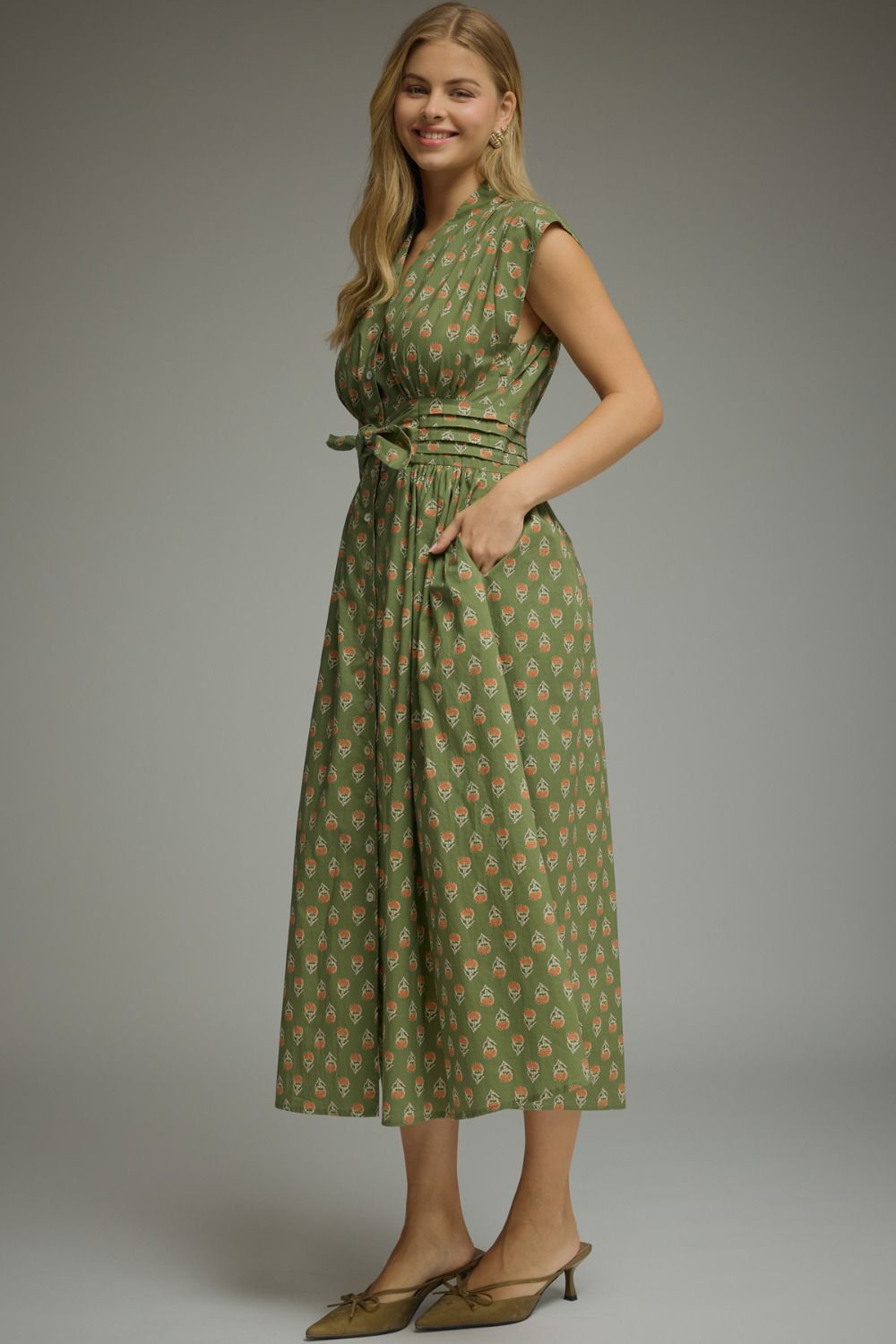 Floral Block Print Midi Dress