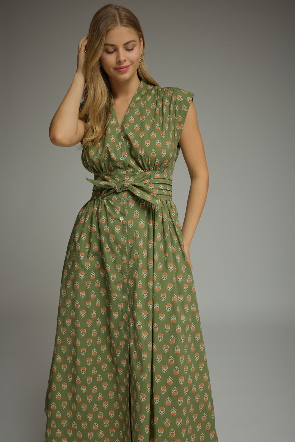 Floral Block Print Midi Dress
