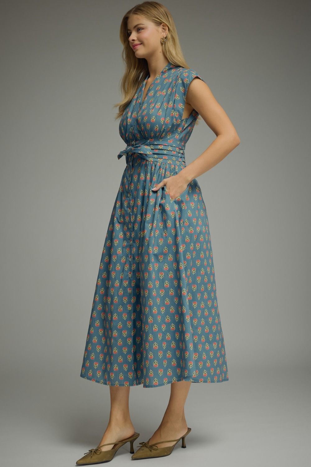 Floral Block Print Midi Dress