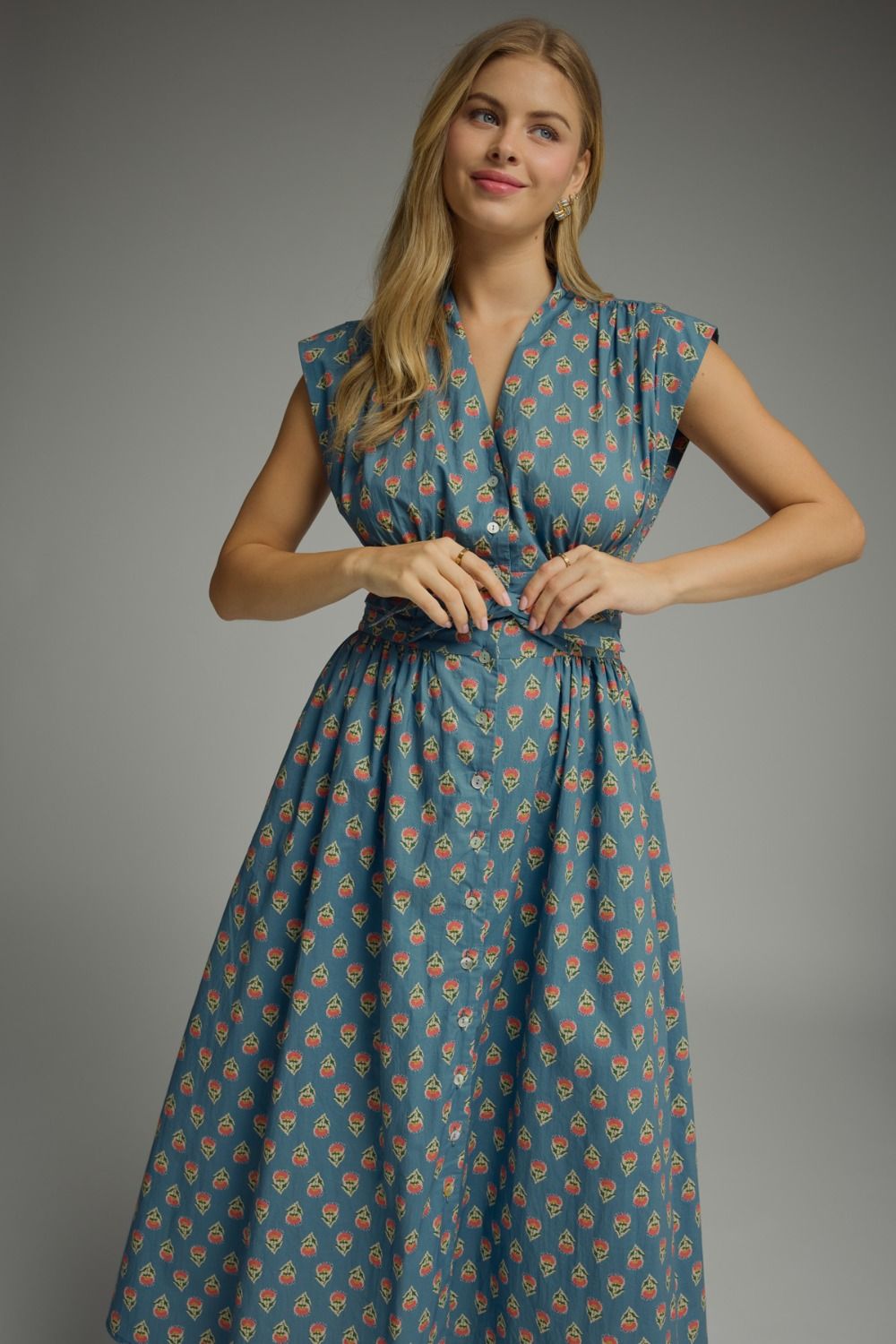 Floral Block Print Midi Dress