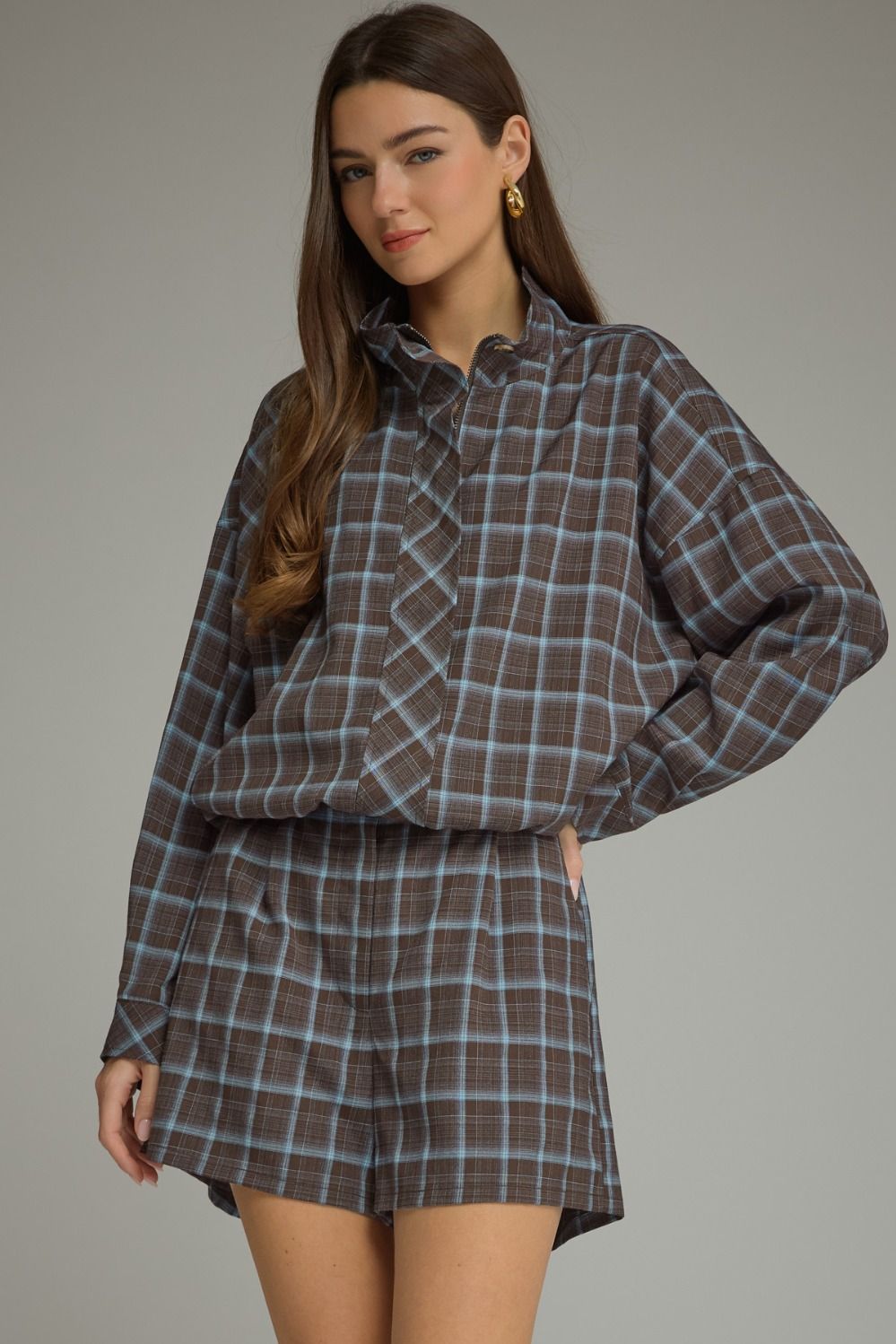 Lightweight Plaid Zip Jacket