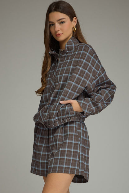 Lightweight Plaid Zip Jacket