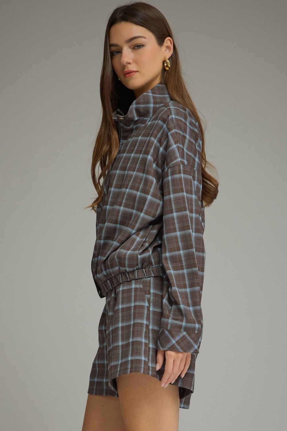 Lightweight Plaid Zip Jacket